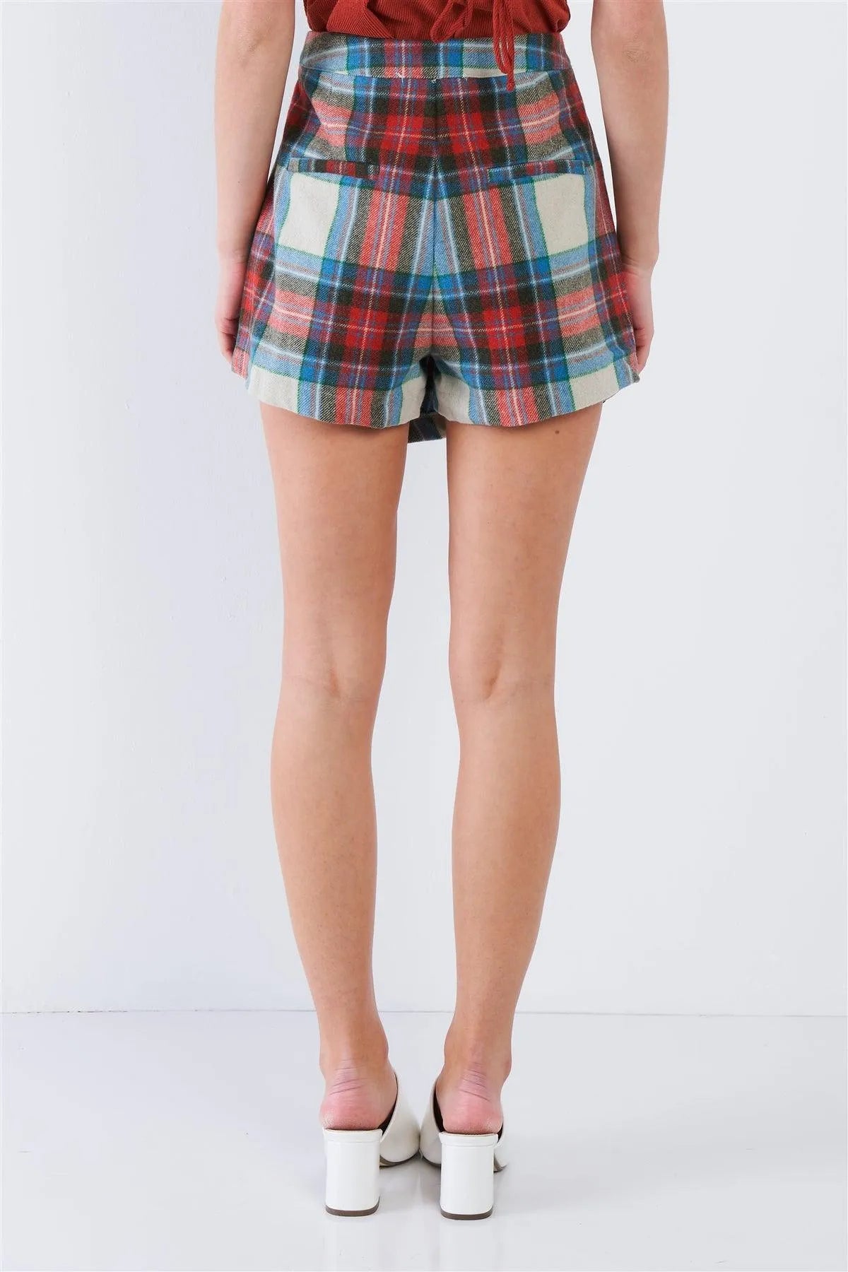 Rust Plaid Asymmetric High Waist Wrap Mini Skort - Tasha Apparel Wholesale