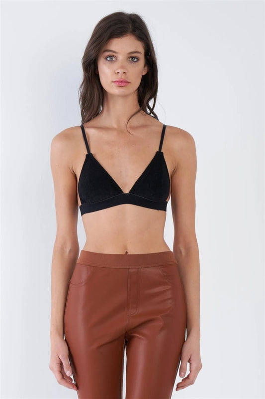 Black Microfiber Suede Adjustable Cami Triangle Bra /3-2-1 - Tasha Apparel Wholesale