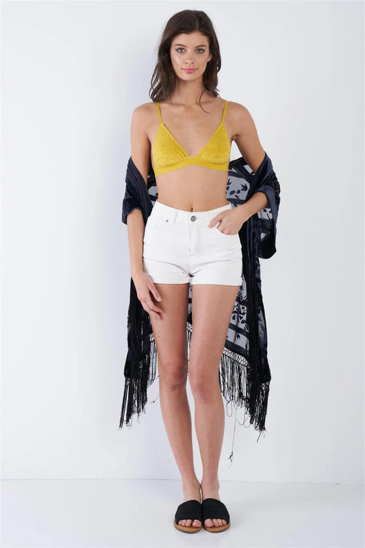 Golden Dijon Mustard Microfiber Suede Adjustable Cami Triangle Bra /2-2-1 - Tasha Apparel Wholesale