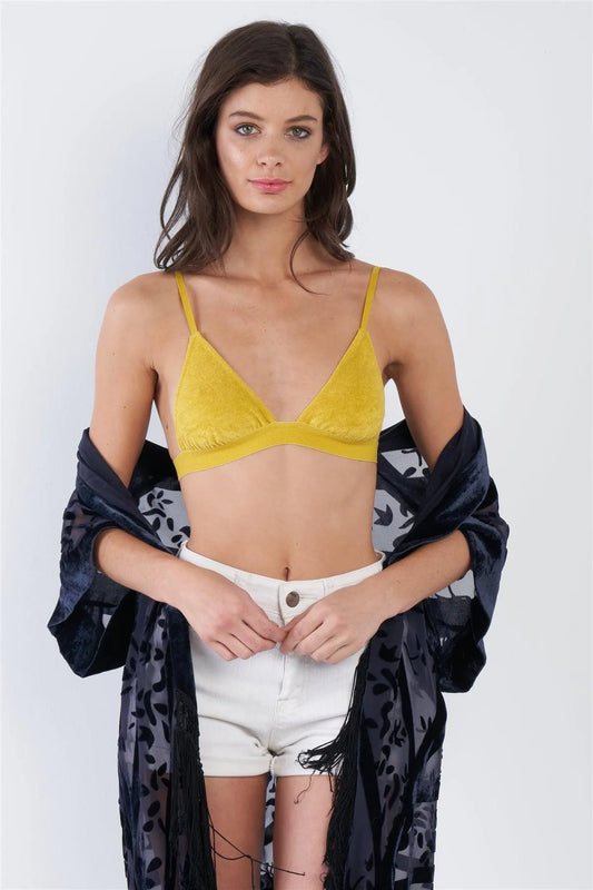 Golden Dijon Mustard Microfiber Suede Adjustable Cami Triangle Bra /3-2-1 - Tasha Apparel Wholesale