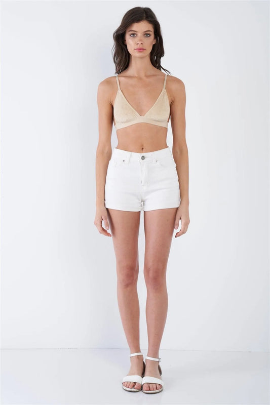 Ecru Nude Tan Microfiber Suede Adjustable Cami Triangle Bra /1-2-1 - Tasha Apparel Wholesale