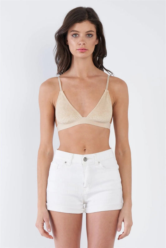 Ecru Nude Tan Microfiber Suede Adjustable Cami Triangle Bra /3-2-1 - Tasha Apparel Wholesale