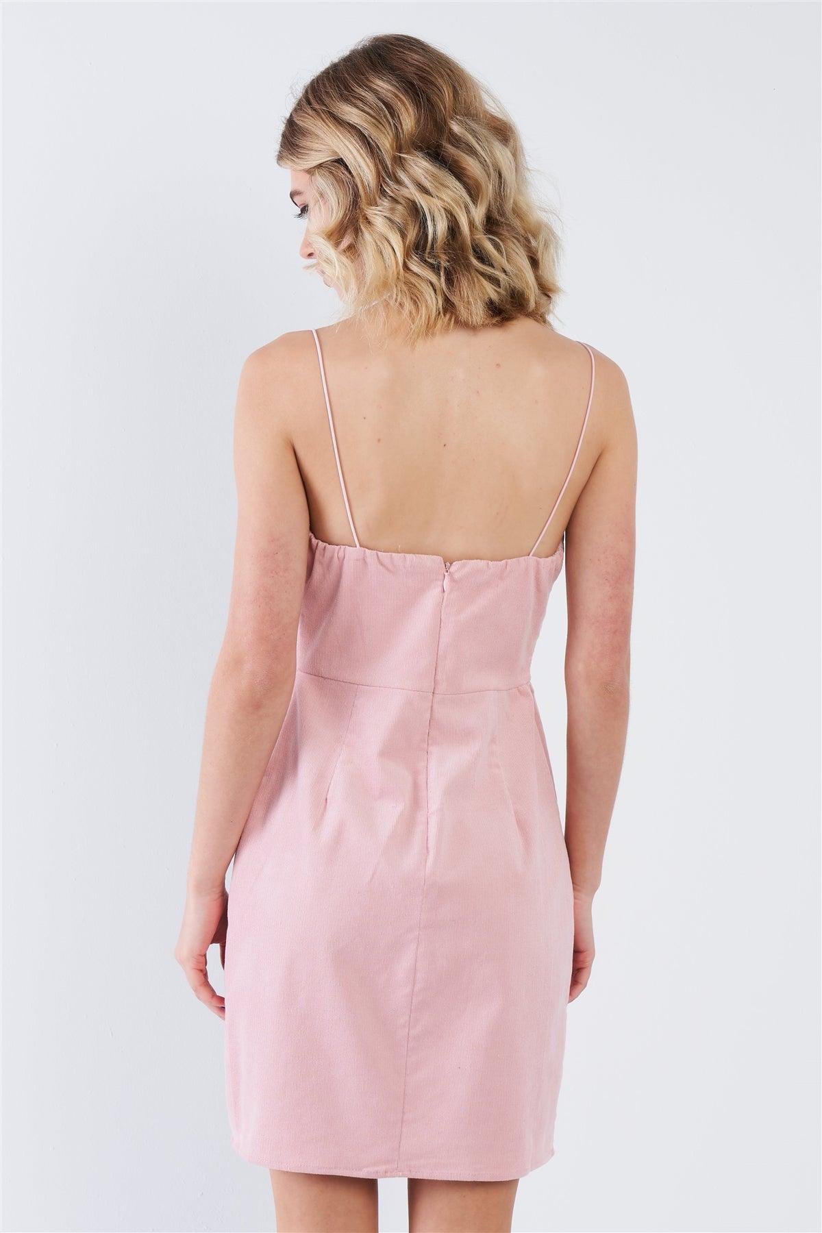Dusty Rose Pink Ribbed Suede Square Neck Mini Dress  /3-2-1