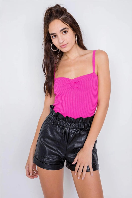 Pink Ribbed V-Neck Basic Chic Tank Top /4-2-1 - Tasha Apparel Wholesale