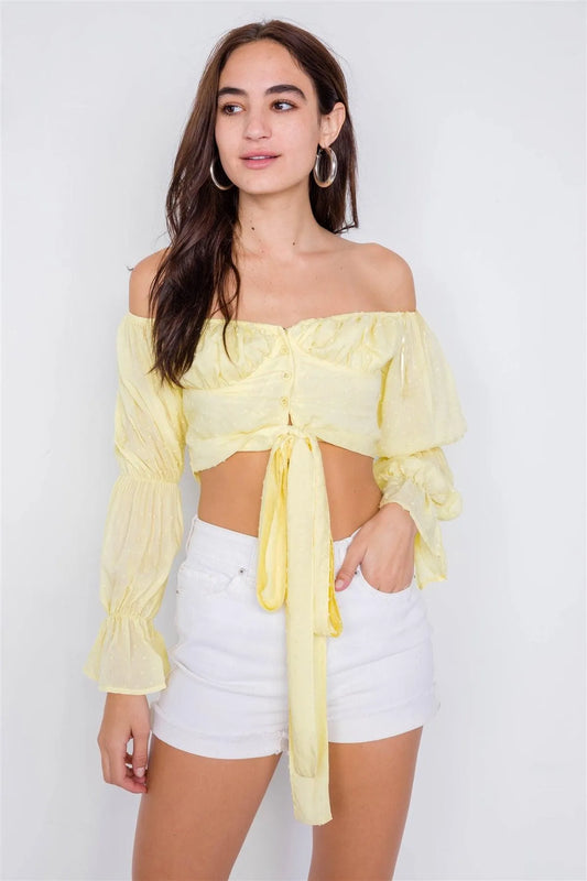 Butter Tiered Puff Embroidered Boho Knot Wrap Crop Top /3-2-1 - Tasha Apparel Wholesale