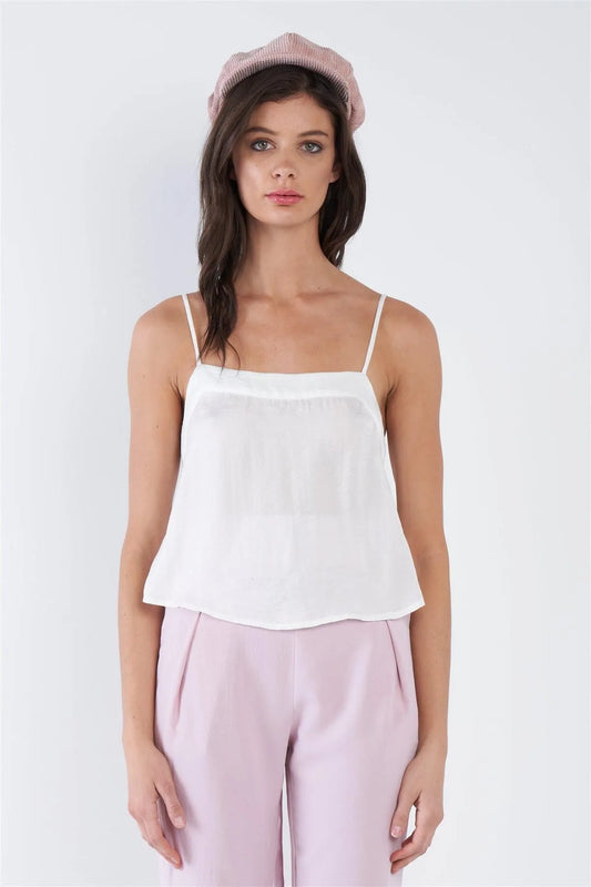 Off-White Sheer Silk Mini Side Slit Cami Top /3-2-1 - Tasha Apparel Wholesale