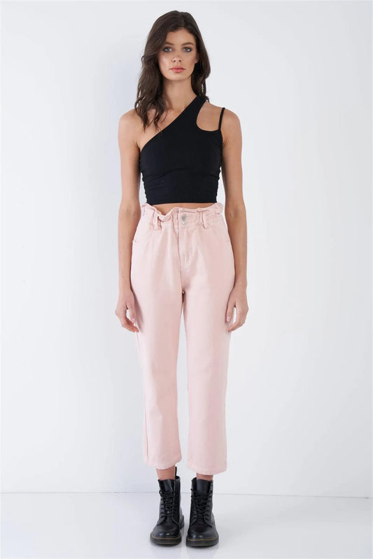 Blush Paperbag Waist Straight Leg Jeans /1-2-1 - Tasha Apparel Wholesale
