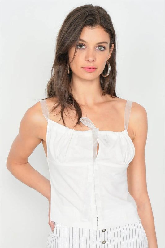 Off-White Hook & Eye Bustier Corset Sheer Cami Strap Chic Top /2-2-1 - Tasha Apparel Wholesale