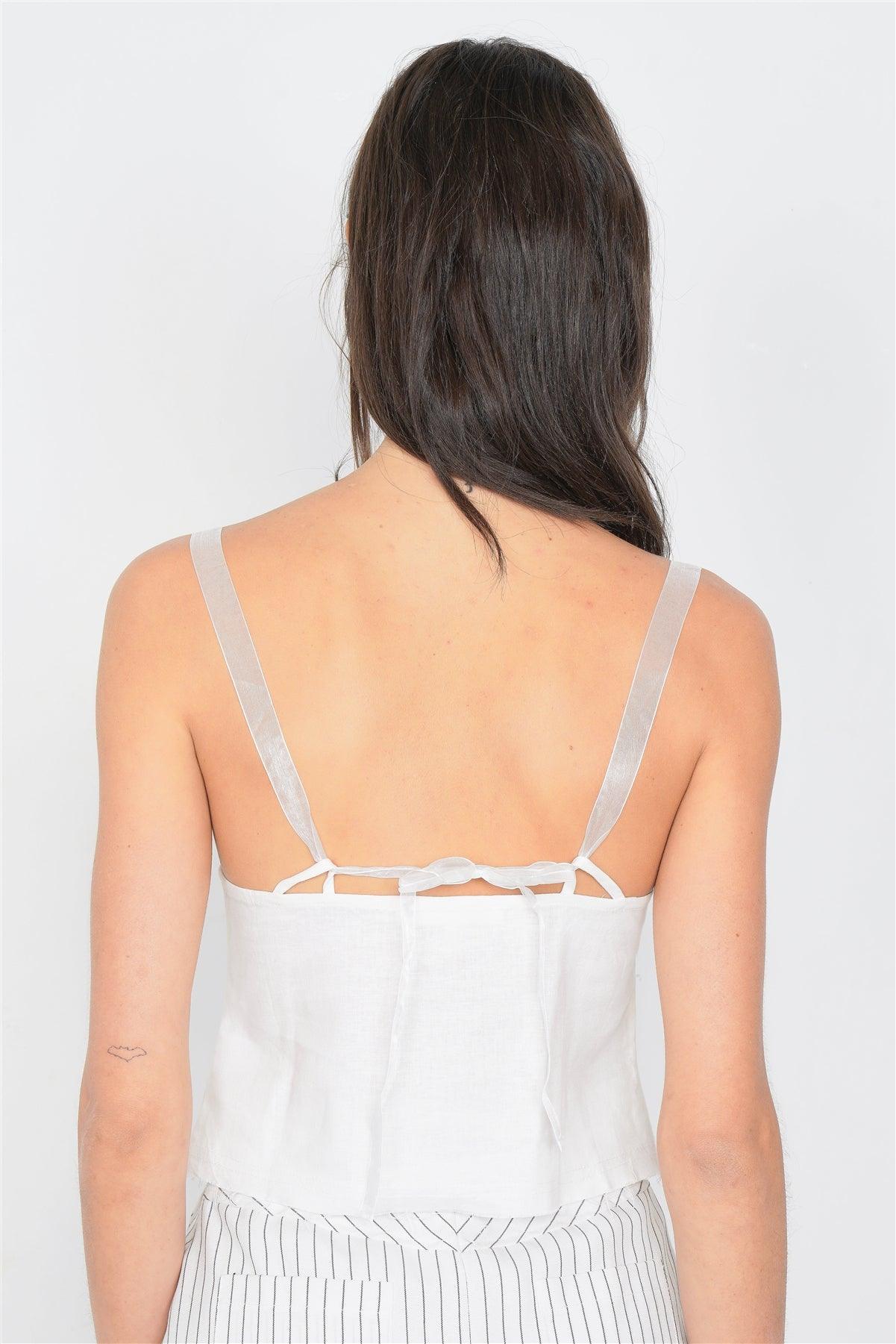 Off-White Hook & Eye Bustier Corset Sheer Cami Strap Chic Top