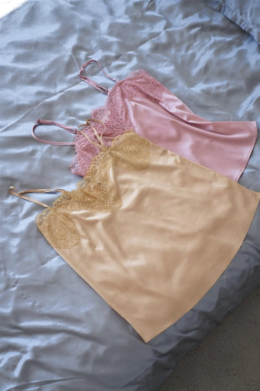 Dusty Rose Pink Satin Lace V-Neck Adjustable Cami Top - Tasha Apparel Wholesale