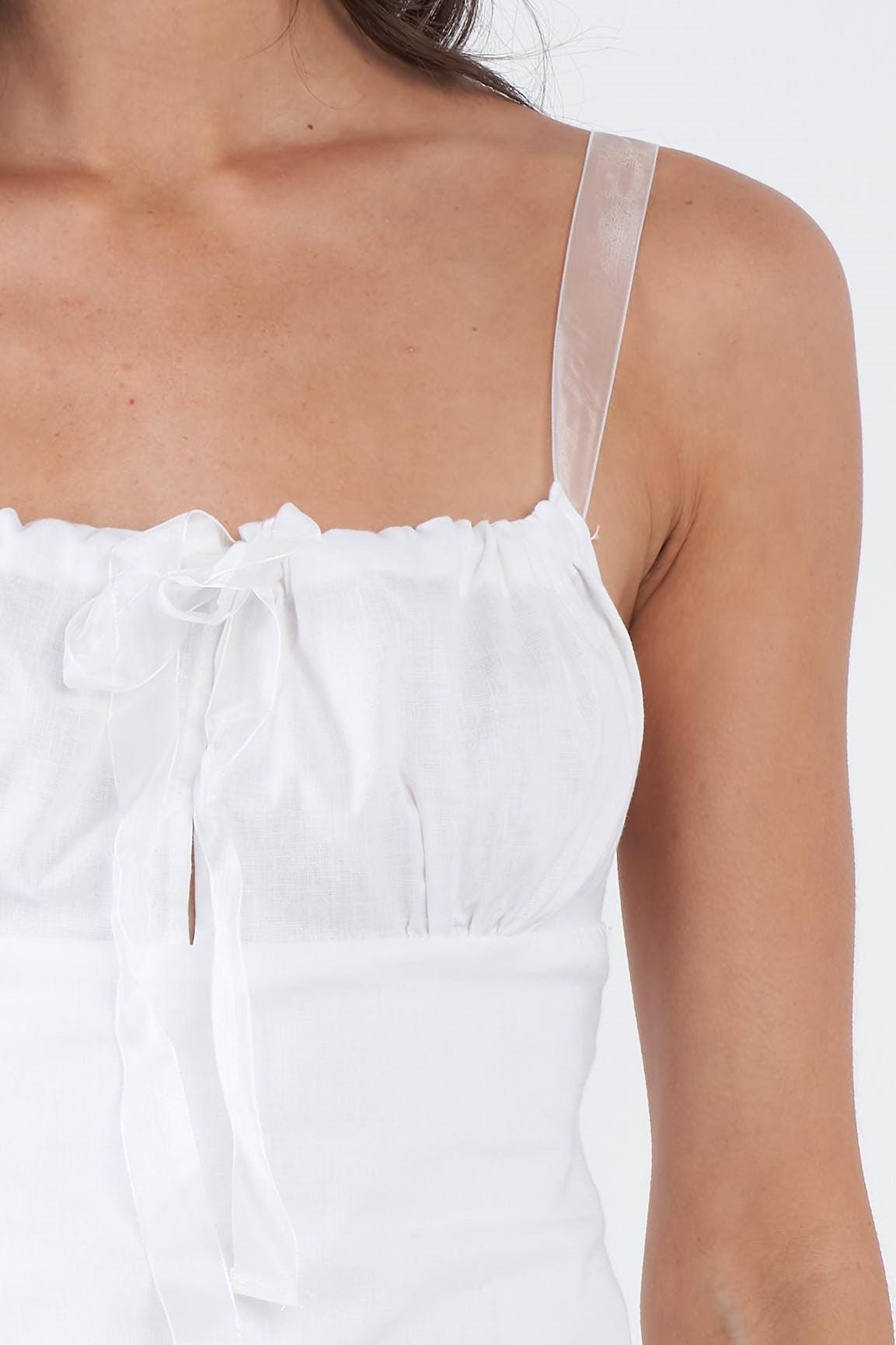 Off-White Sheer Ribbon Adjustable Strap Open Back Mini Chic Dress /3-2-1