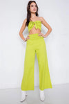 Lime Cotton Cotton Bow Ruched Bandeau & Vintage High-Waist Ruffle Trim Pant Set /3-2-1 - Tasha Apparel Wholesale
