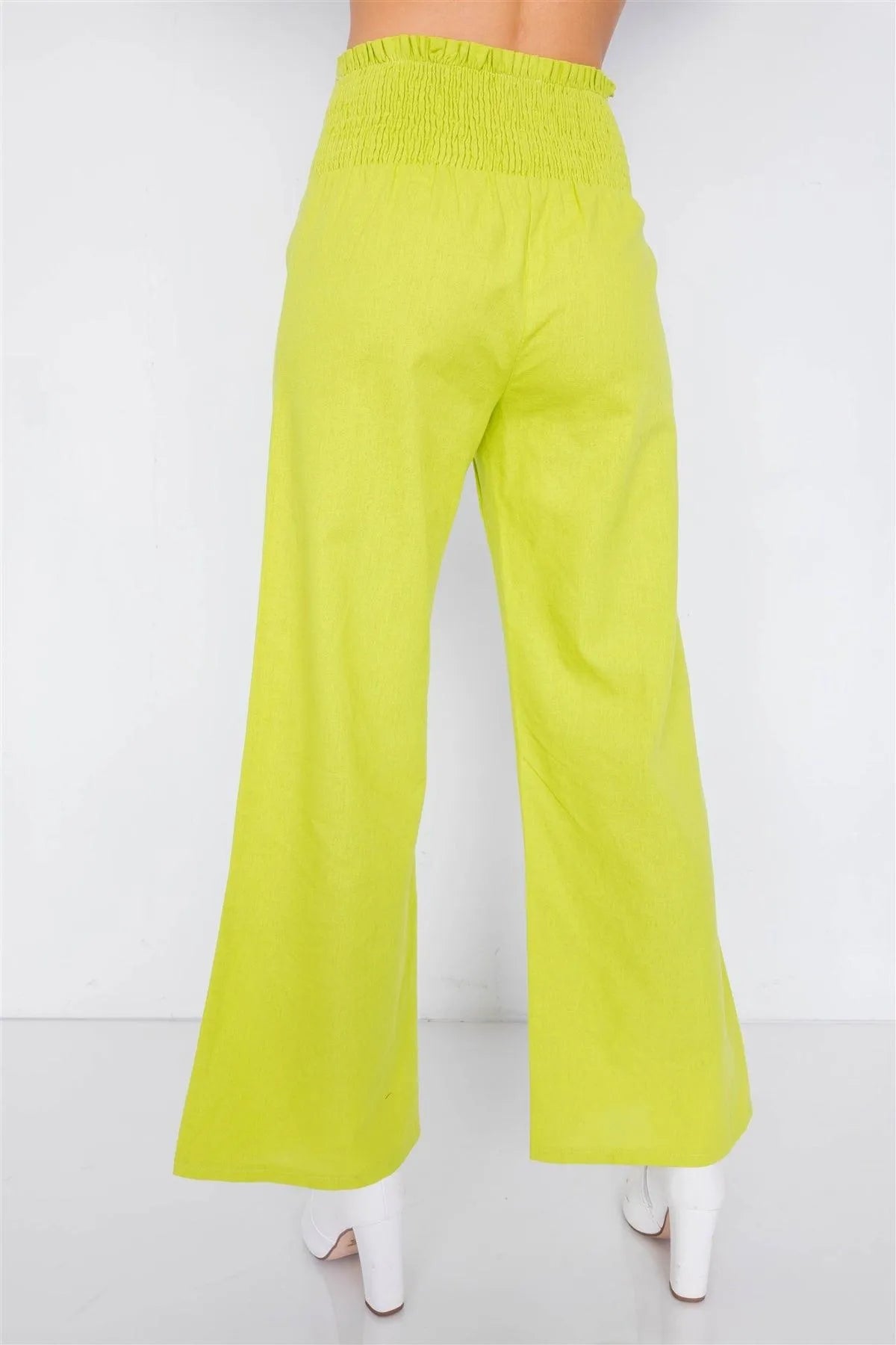 Lime Cotton Cotton Bow Ruched Bandeau & Vintage High-Waist Ruffle Trim Pant Set /3-2-1 - Tasha Apparel Wholesale