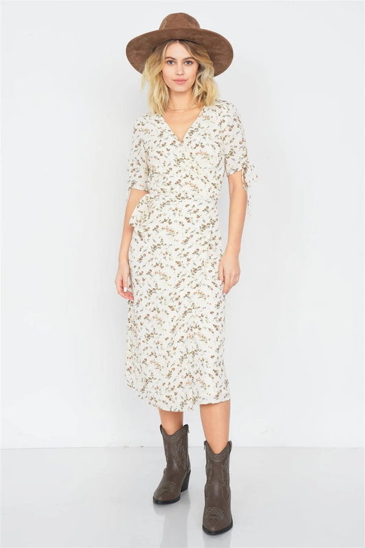 Off-White Boho Floral Print Midi Dress /2-2-1 - Tasha Apparel Wholesale