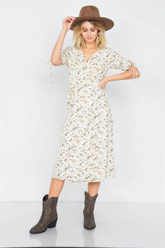Off-White Boho Floral Print Midi Dress /3-2-1 - Tasha Apparel Wholesale