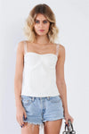 Off-White Sheer Self Tie Straps Sweetheart Neckline Crop Top /3-2-1 - Tasha Apparel Wholesale