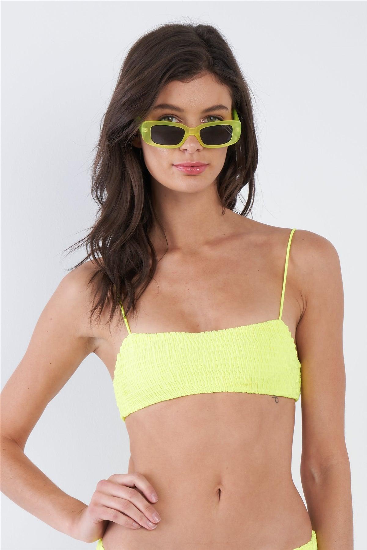 Neon Yellow Square Neck Cami & V-Cut High Thigh Bikini Set /3-2-1