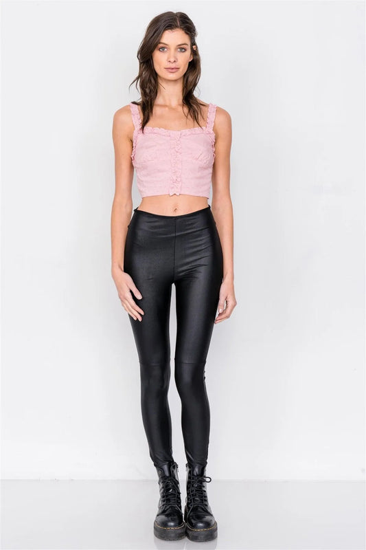 Dusty Rose Embroidered Knot Frill Trim Crop Tank Top /2-1-1 - Tasha Apparel Wholesale