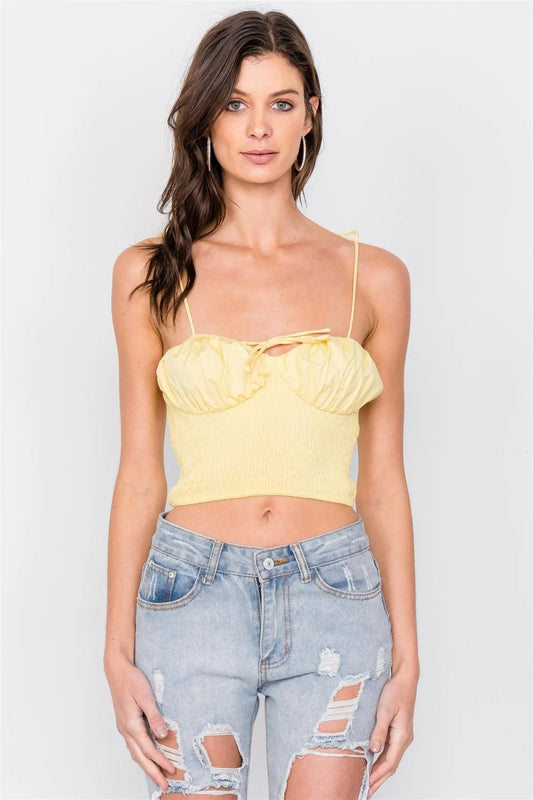 Yellow Ruched Bustier Elasticized Crop Top /3-2-1 - Tasha Apparel Wholesale