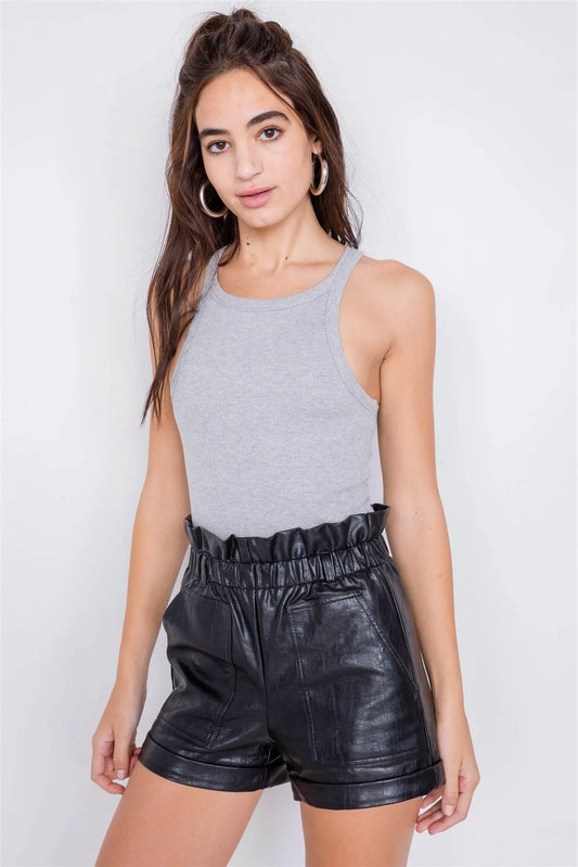 Heather Grey Ribbed Solid Casual Cotton Bodysuit /3-2-1 - Tasha Apparel Wholesale