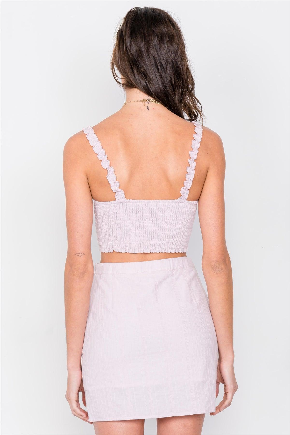 Lavender Pink Crop Front Knot & Mini Skirt Set /3-2-1