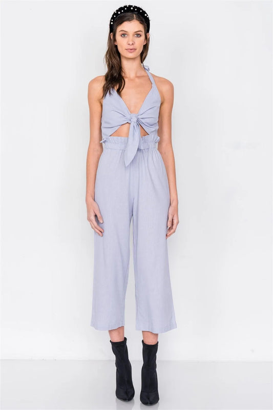 Periwinkle Cotton Center Cut Out Ankle Wide Leg Jumpsuit /3-2-1 - Tasha Apparel Wholesale