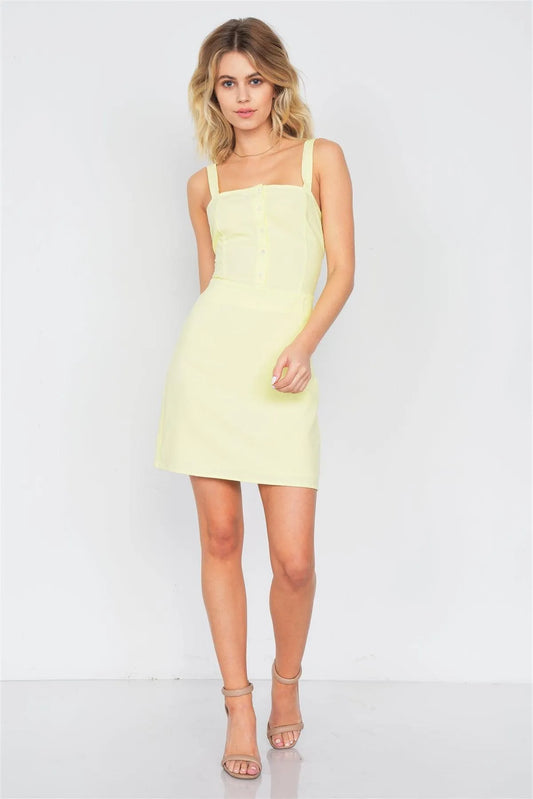 Lemonade Yellow Open Back Lace Up Mini Chic Dress /3-2 - Tasha Apparel Wholesale