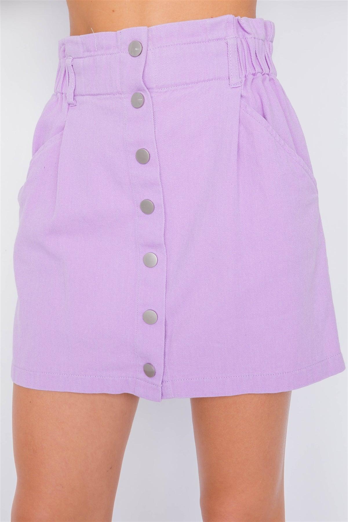 Lavender Cotton Front Button Ruffle Trim High Waist Mini Skirt /3-2-1