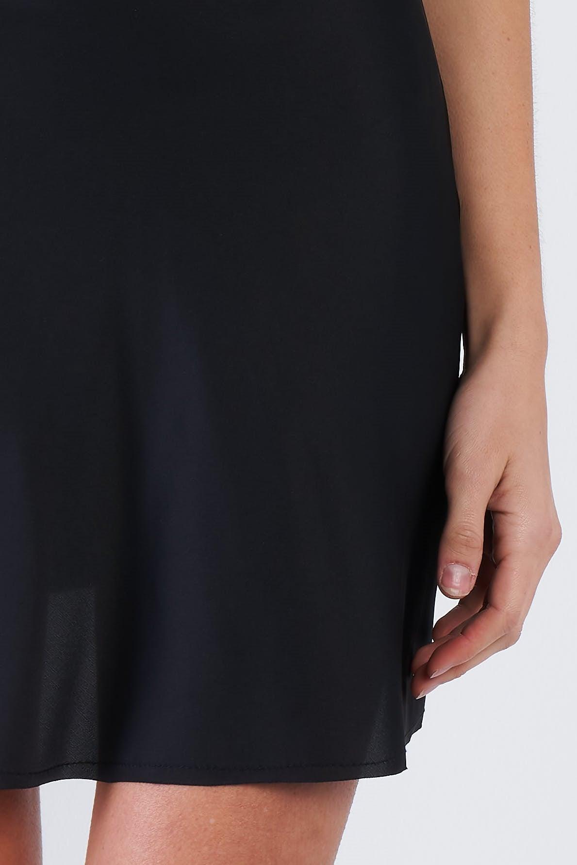 Black Silk Flare Raw Hem Solid Mini Skirt  /3-2-1
