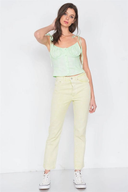 Mint Button Down Bustier Crop Top /3-2-1 - Tasha Apparel Wholesale