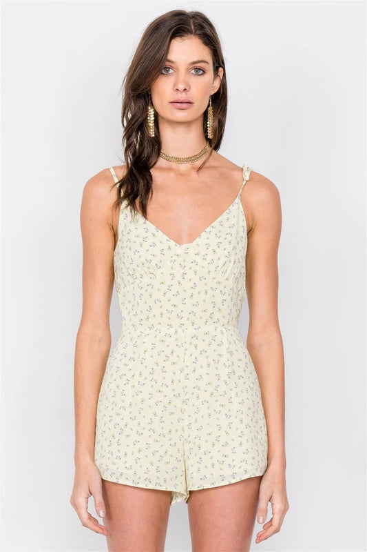 Lemonade Yellow Boho Floral Mini Chic Casual Romper /3-2-1 - Tasha Apparel Wholesale