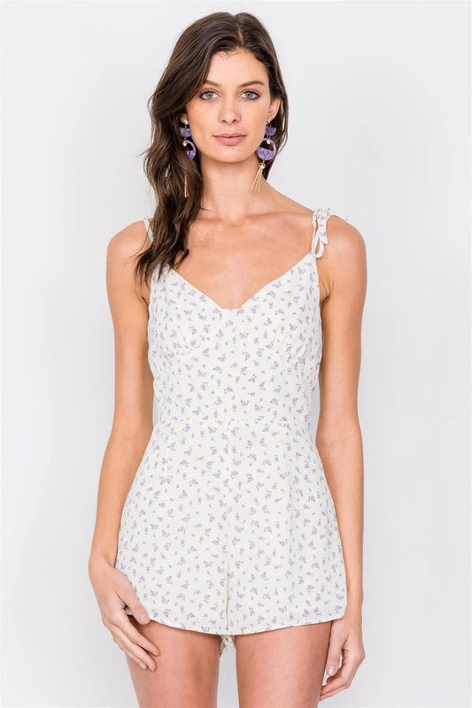 Off-White Boho Floral Mini Chic Casual Romper /3-2-1 - Tasha Apparel Wholesale