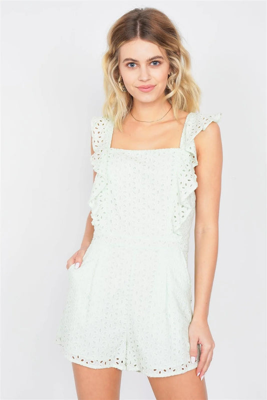 Melon Lime Green Eyelet Mini Short Romper /4-2-1 - Tasha Apparel Wholesale