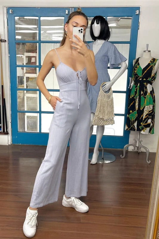 Pastel Lavender V-Neck Casual Maxi Jumpsuit /3-2-1 - Tasha Apparel Wholesale