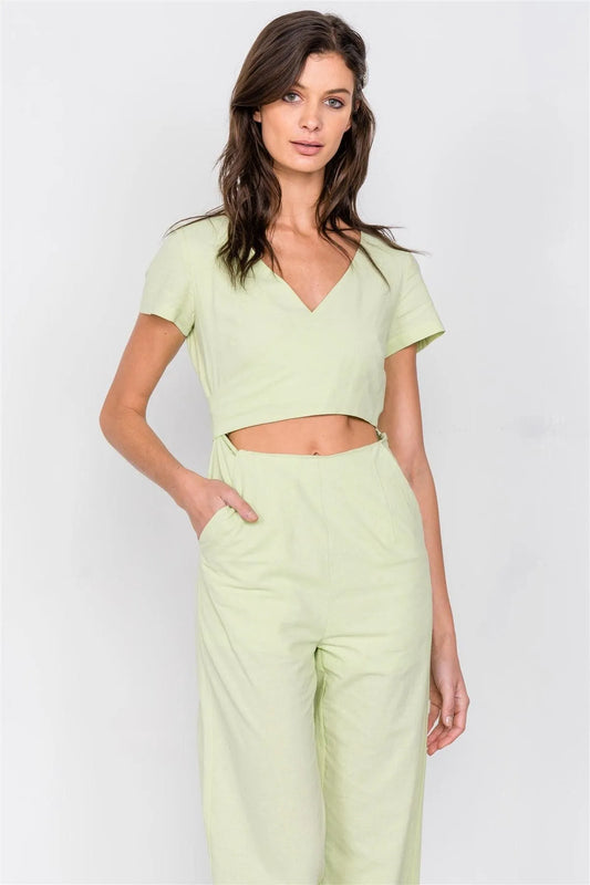 Pastel Melon Casual Center Cut Out Wrap Wide Leg Jumpsuit /3-2-1 - Tasha Apparel Wholesale