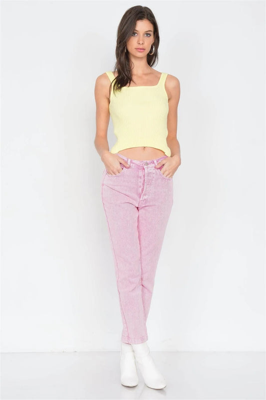 Yellow Ribbed Open Back Bow Casual Cami Top /2-1-1 - Tasha Apparel Wholesale