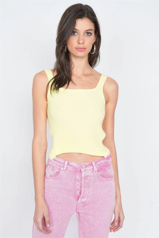 Yellow Ribbed Open Back Bow Casual Cami Top /3-2-1 - Tasha Apparel Wholesale