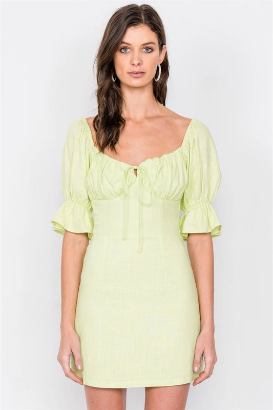 Lemonade Vintage Square Neck Flounce 3/4 Sleeve Mini Dress /3-2-1 - Tasha Apparel Wholesale