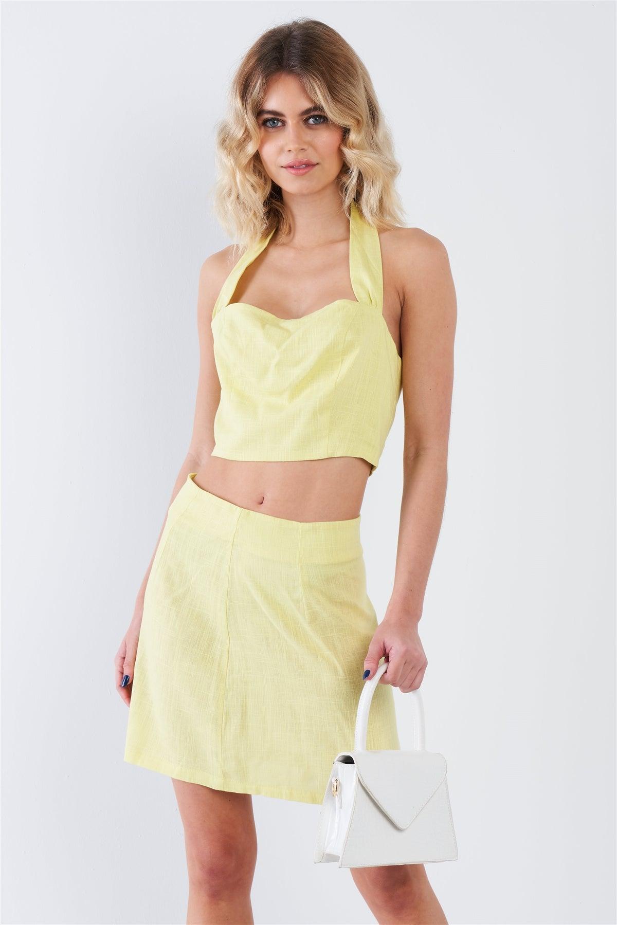 Yellow Smocked Crop Halter & Chic Mini Skirt Set  /3-2-1