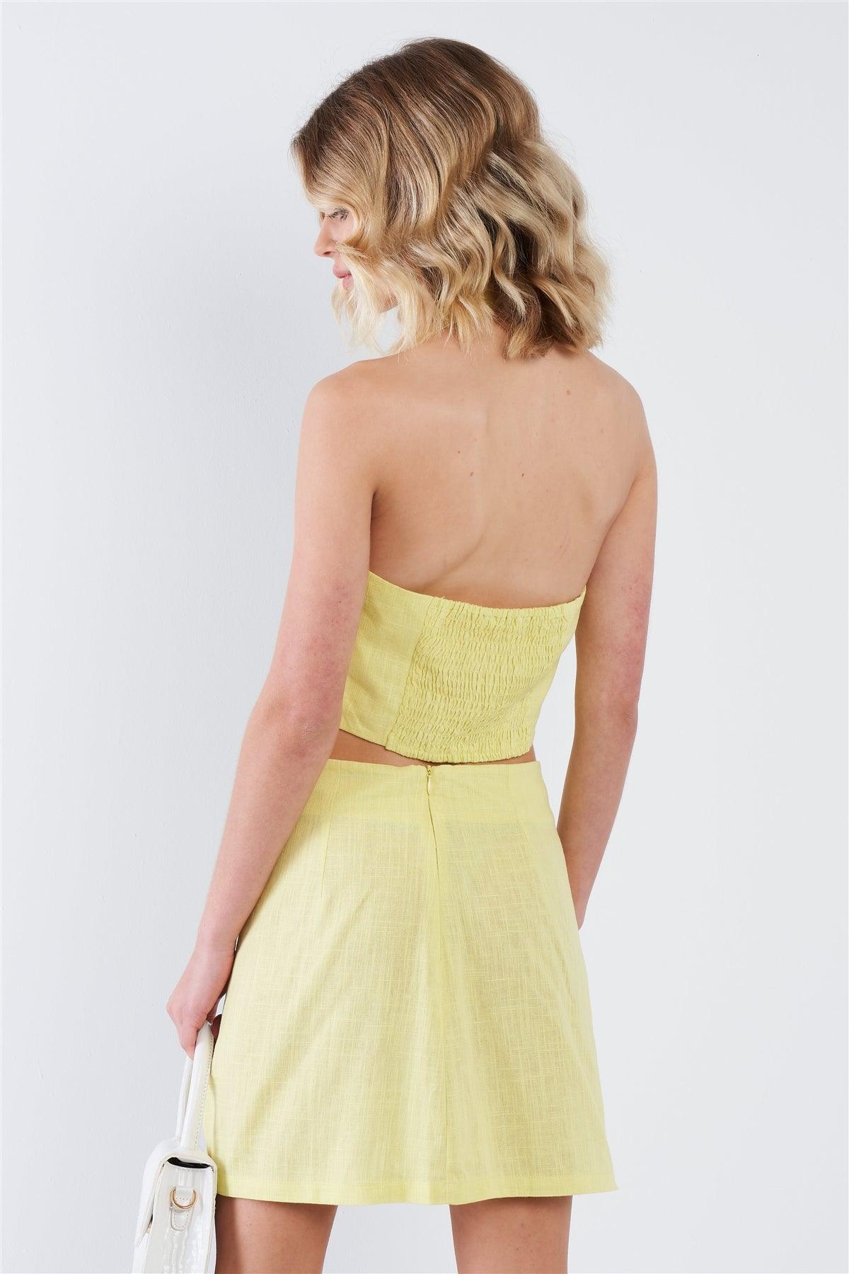 Yellow Smocked Crop Halter & Chic Mini Skirt Set  /3-2-1