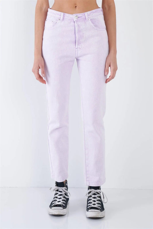 Lavender Purple Cotton Denim Acid Washed Boot Cut Jeans /3-3 - Tasha Apparel Wholesale