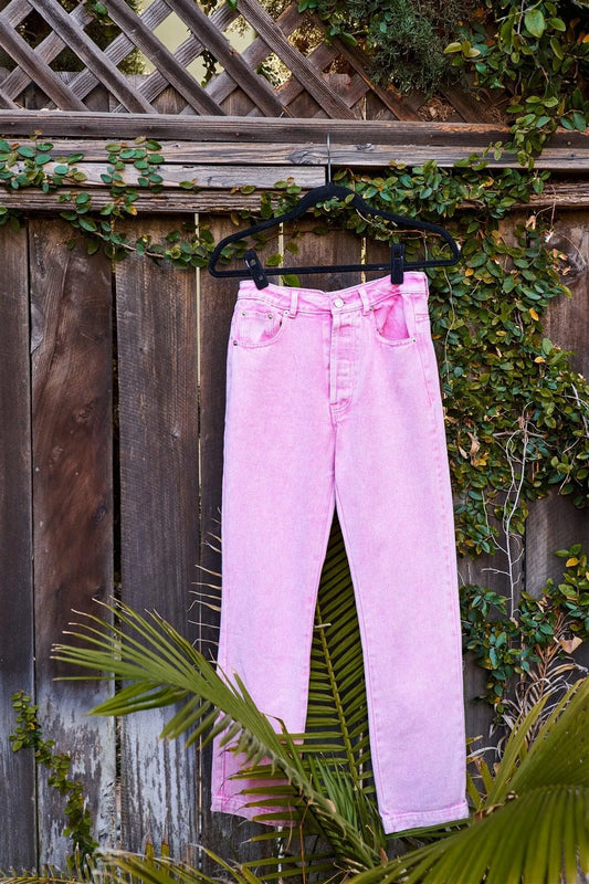 Pink Cotton Denim Acid Washed Boot Cut Jeans /3-2-1 - Tasha Apparel Wholesale
