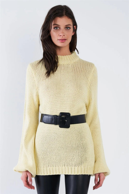 Yellow Knit Oversized Scoop Neck Sweater /3-2-1 - Tasha Apparel Wholesale
