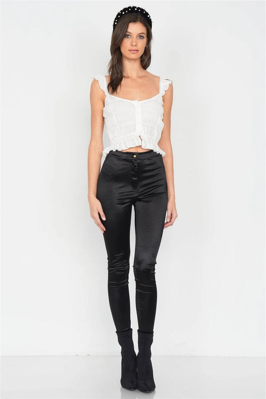 Off-White Frill Lace Trim Button Top /4-2-1 - Tasha Apparel Wholesale