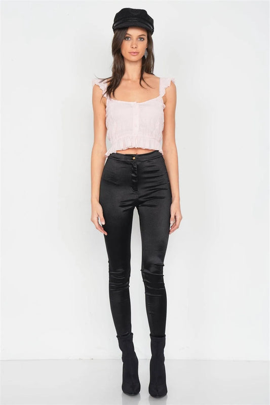 Pink Frill Lace Trim Button Top /4-2-1 - Tasha Apparel Wholesale