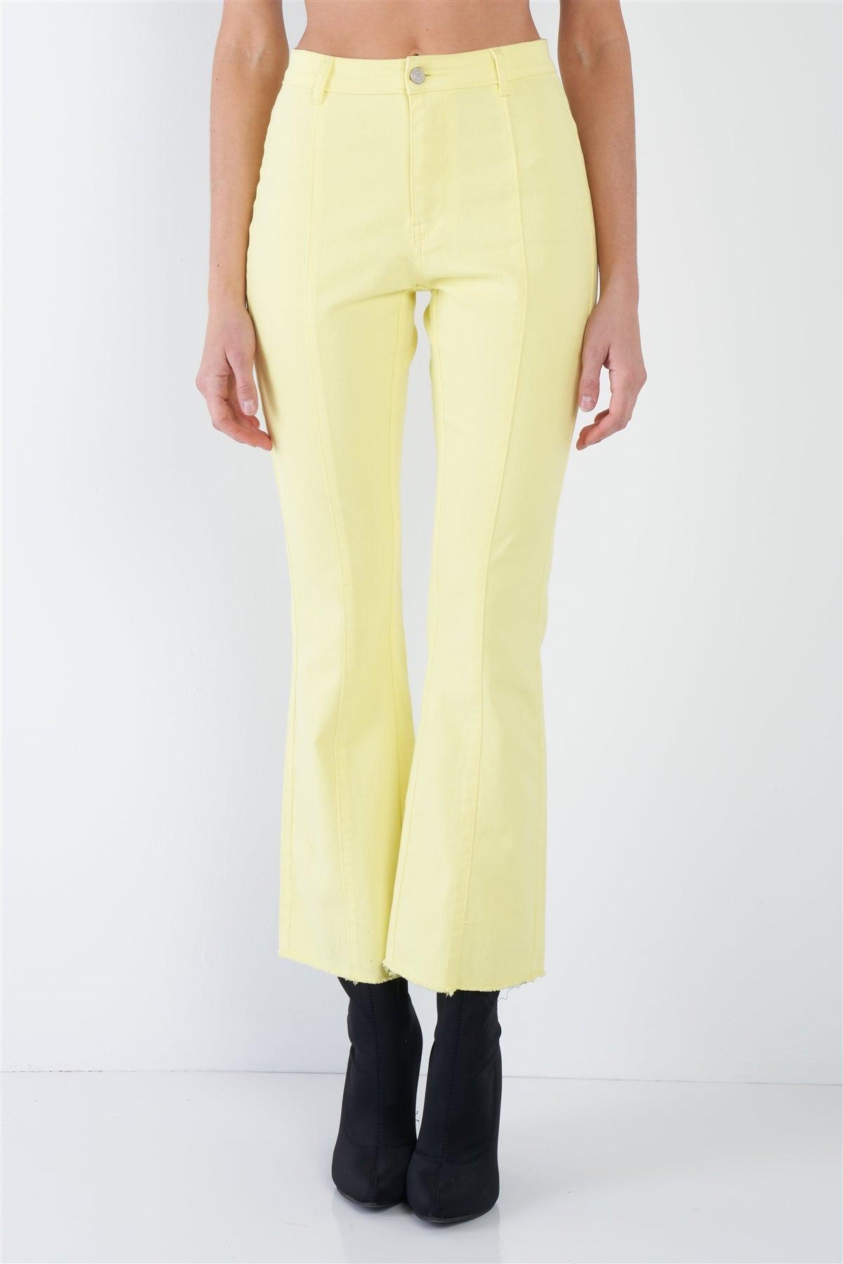 Yellow Denim Cotton Casual Front Pleat Jeans   /4-2-1