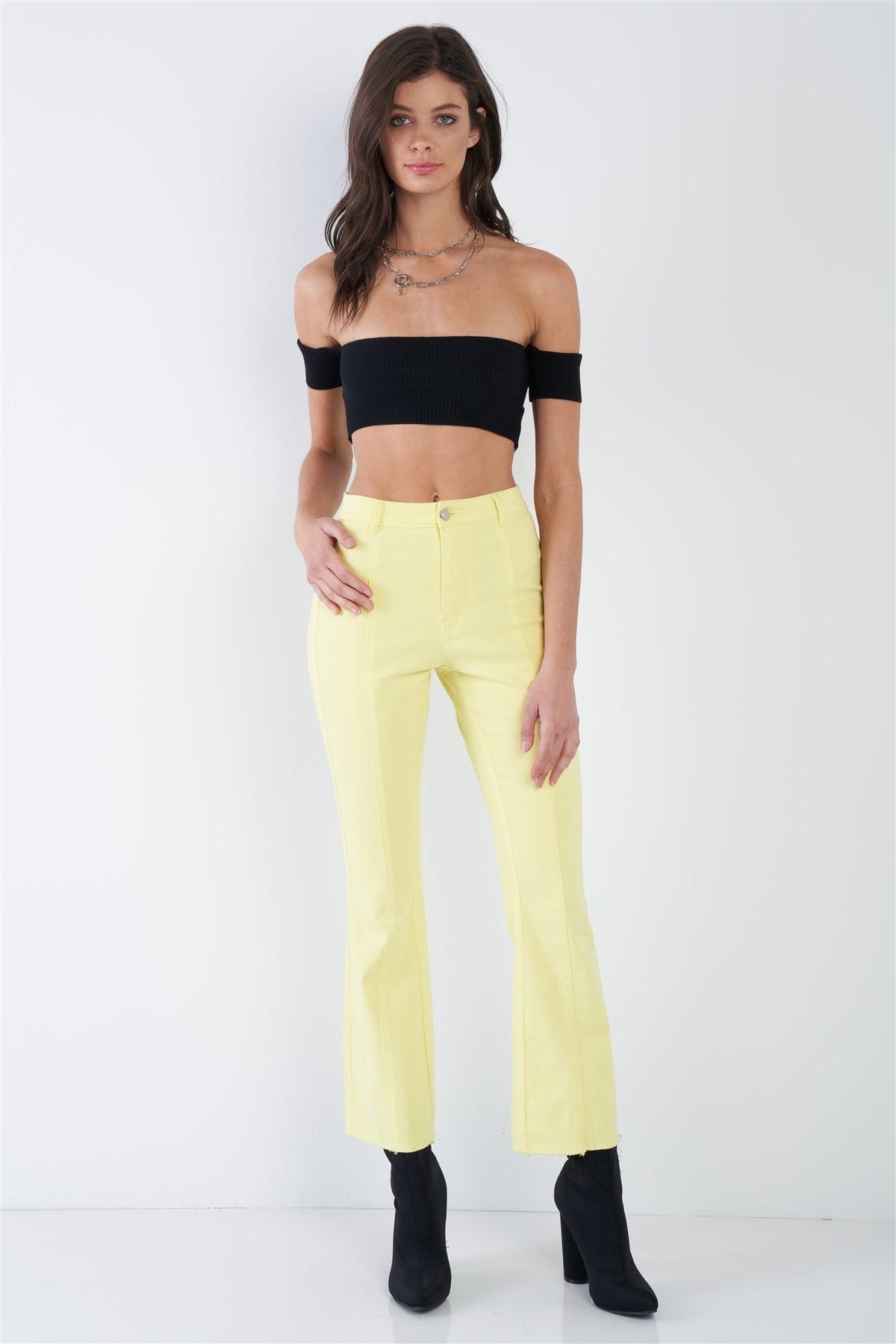 Yellow Denim Cotton Casual Front Pleat Jeans   /4-2-1