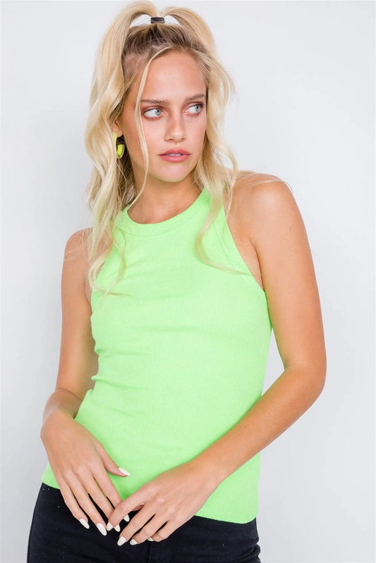 Neon Green Basic Sporty Chic Ribbed Tank /2-1-1 - Tasha Apparel Wholesale
