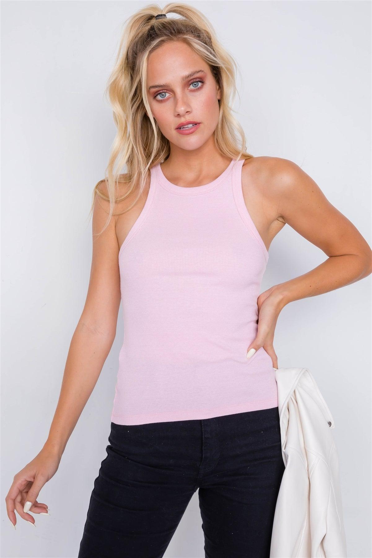 Pink Basic Sporty Chic Ribbed Tank   /2-2-1