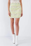Lemon Yellow Floral Print Mid Rise Mini Floral Skirt /3-2-1 - Tasha Apparel Wholesale